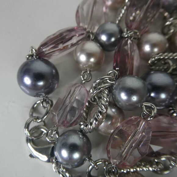 Premier Designs Grey Pink Faux Pearl Beaded Super Long Necklace Twist Chain 48" - Picture 4 of 9